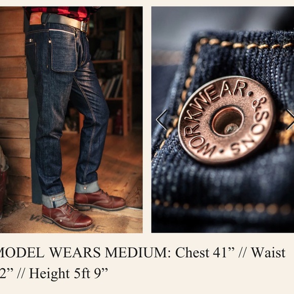 &Sons THE NEW FRONTIER 14OZ SELVEDGE ANTI-BAC RAW DENIM JEANS size 34 - Picture 12 of 16